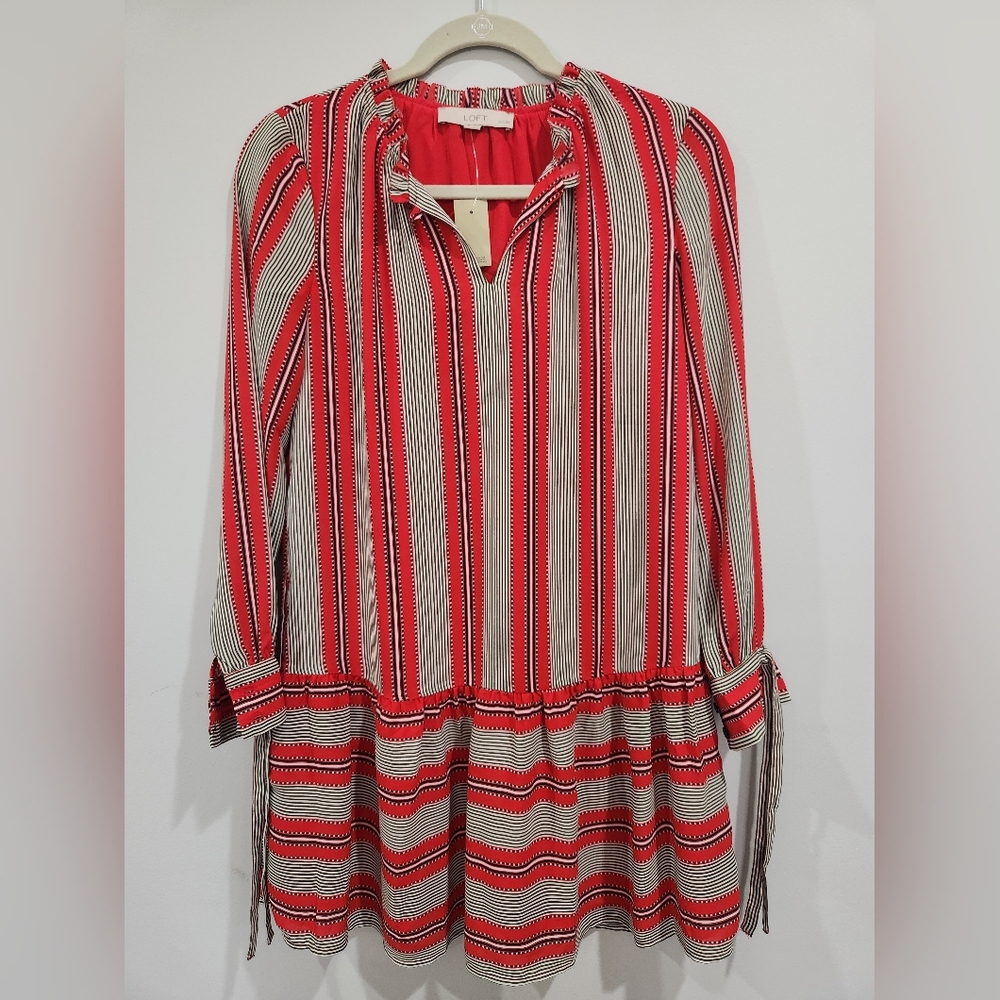 NWT LOFT Red and White Striped Dress